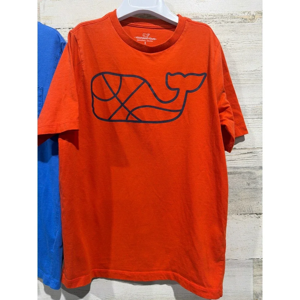 Vineyard Vines T-Shirt Lot Boys Small 8-10 Blue Orange Whale Basketball Prep